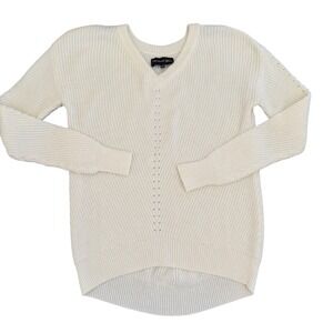 Michael Stars V-Neck Knit Sweater Pullover Long Sleeve Casual Cream Size S